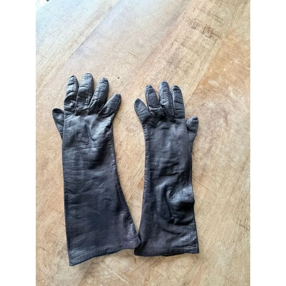 Vintage Herr Bros Genuine Leather Opera Gloves Brown Silk Lined Size 7 Made in B
